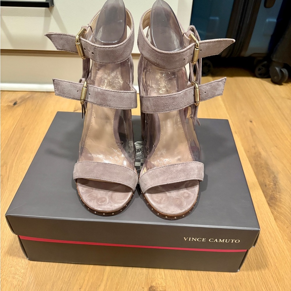 Vince Camuto Tan and Purple Heels with Ankle Strap